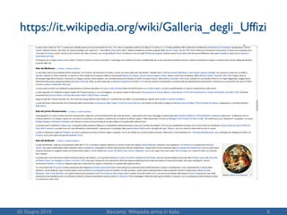 22 Giugno 2015 Barcamp: Wikipedia arriva in Italia. 6
https://it.wikipedia.org/wiki/Galleria_degli_Uffizi
 