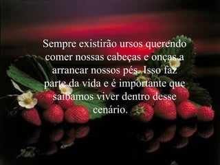 Sempre existirão ursos querendo comer nossas cabeças e onças a arrancar nossos pés. Isso faz parte da vida e é importante que saibamos viver dentro desse cenário.    