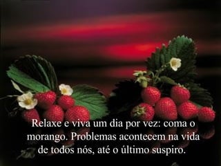 Relaxe e viva um dia por vez: coma o morango. Problemas acontecem na vida de todos nós, até o último suspiro.  
