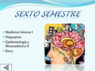  Medicina Interna I
 Psiquiatría
 Epidemiología y
Bioestadística II
 Ética
 