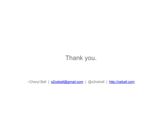 –Cheryl Ball | s2ceball@gmail.com | @s2ceball | http://ceball.com
Thank you.
 
