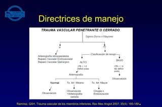 Directrices de manejo
Ramírez, GAH. Trauma vascular de los miembros inferiores. Rev Mex Angiol 2007; 35(4): 185-189.
 