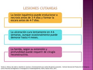 Tomás A. Orduna, De roodt A, Salomón O, Lloveras S. Envenenamiento por arañas del genero Loxosceles. Instituto Nacional de Producción de Biológicos.
Centro Nacional de Diagnóstico e Investigación en Endemoepidemias. Muñiz, Buenos Aires. 2012.
 