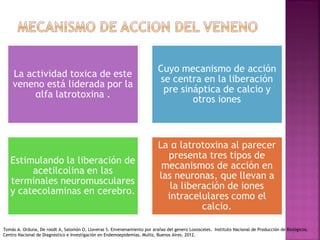 Tomás A. Orduna, De roodt A, Salomón O, Lloveras S. Envenenamiento por arañas del genero Loxosceles. Instituto Nacional de Producción de Biológicos.
Centro Nacional de Diagnóstico e Investigación en Endemoepidemias. Muñiz, Buenos Aires. 2012.
 