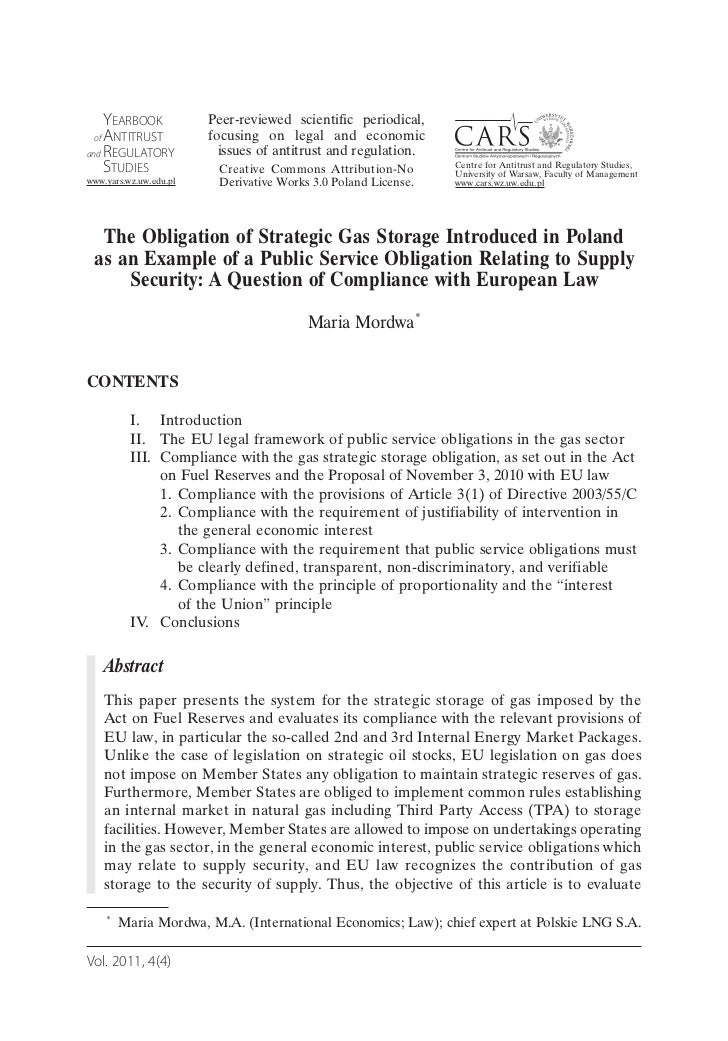 The Obligation of Strategic Gas Storage Introduced in ...
