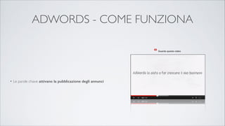 ADWORDS - COME FUNZIONA
Guarda questo video

!
• Le parole chiave attivano la pubblicazione degli annunci

 