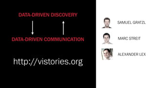 DATA-DRIVEN DISCOVERY
DATA-DRIVEN COMMUNICATION
http://vistories.org
SAMUEL GRATZL
ALEXANDER LEX
MARC STREIT
 