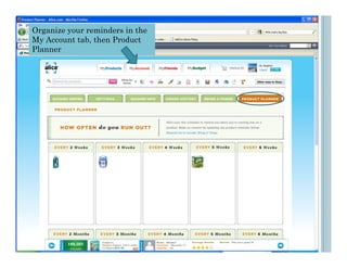 Organize your reminders in the
My Account tab, then Product
Planner
 