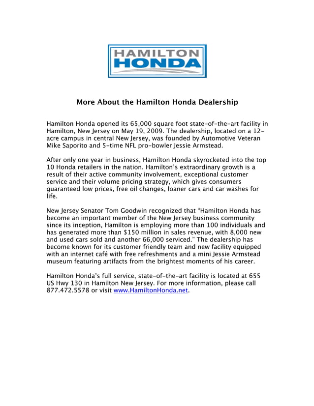 More About the Hamilton Honda Dealership