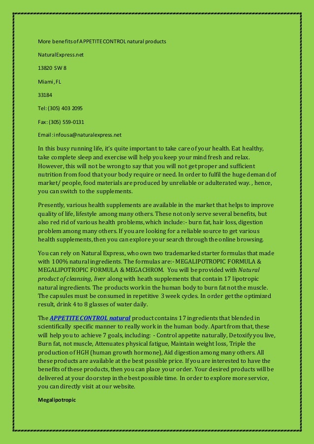 More benefits of appetite control natural products