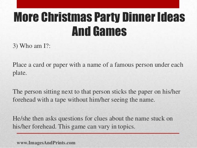 More Christmas Party Dinner Ideas And Games