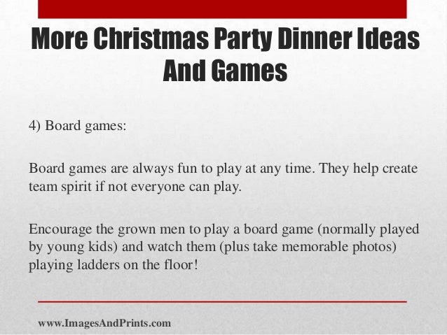 more christmas party dinner ideas and games