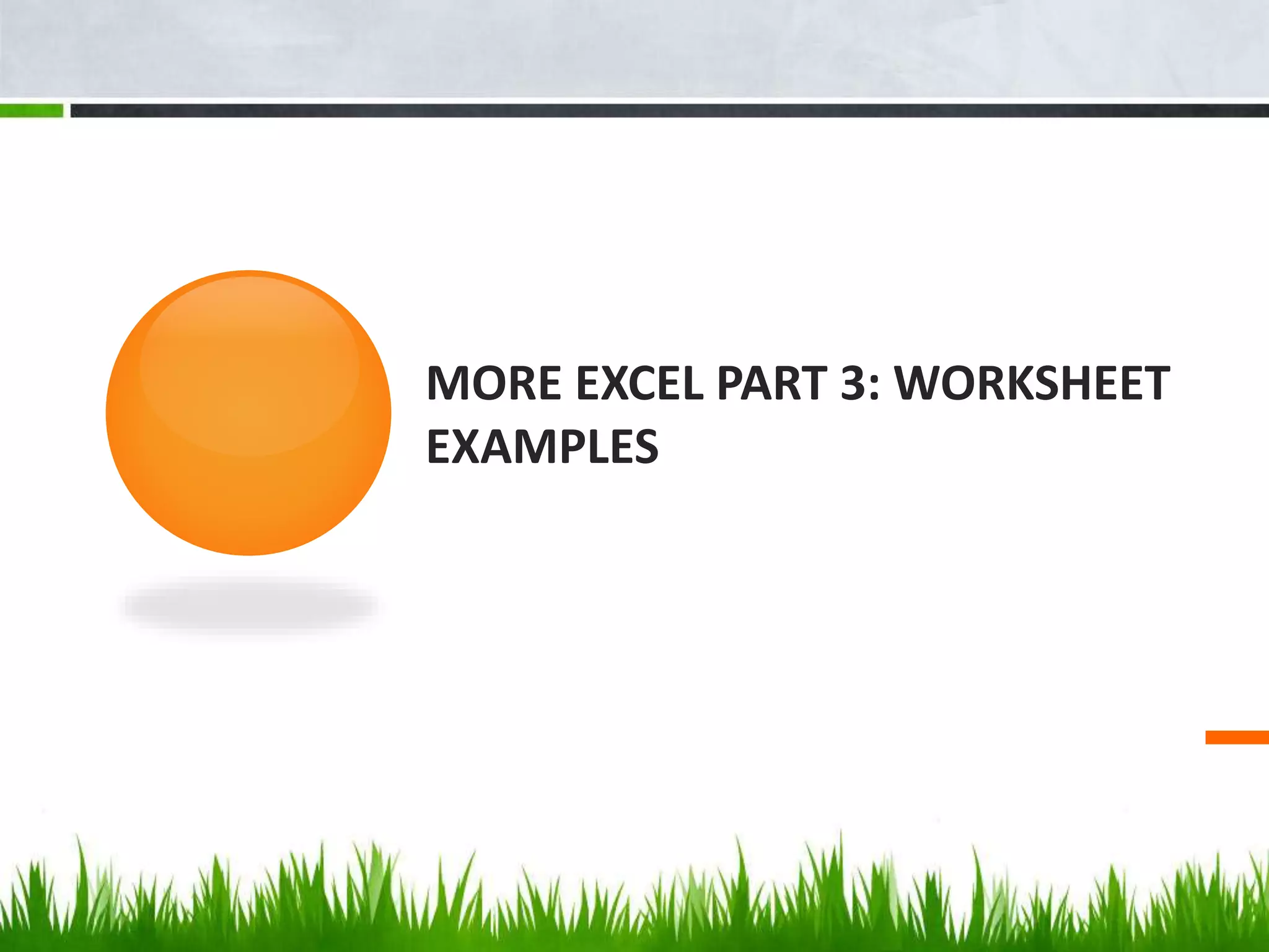 MORE EXCEL PART 3: WORKSHEET
EXAMPLES
 