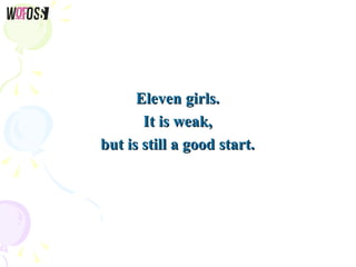 Eleven girls.Eleven girls.
It is weak,It is weak,
but is still a good start.but is still a good start.
 