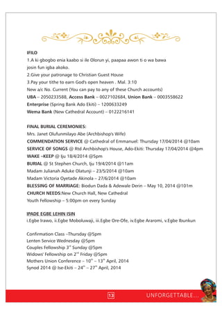 1st Year Memorial Service of Mrs Funmilayo Adunni OLAYINKA