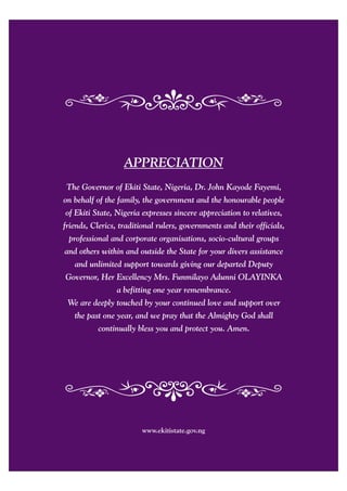 1st Year Memorial Service of Mrs Funmilayo Adunni OLAYINKA