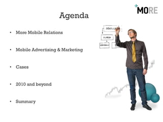 Agenda
• More Mobile Relations


• Mobile Advertising & Marketing


• Cases


• 2010 and beyond


• Summary
 