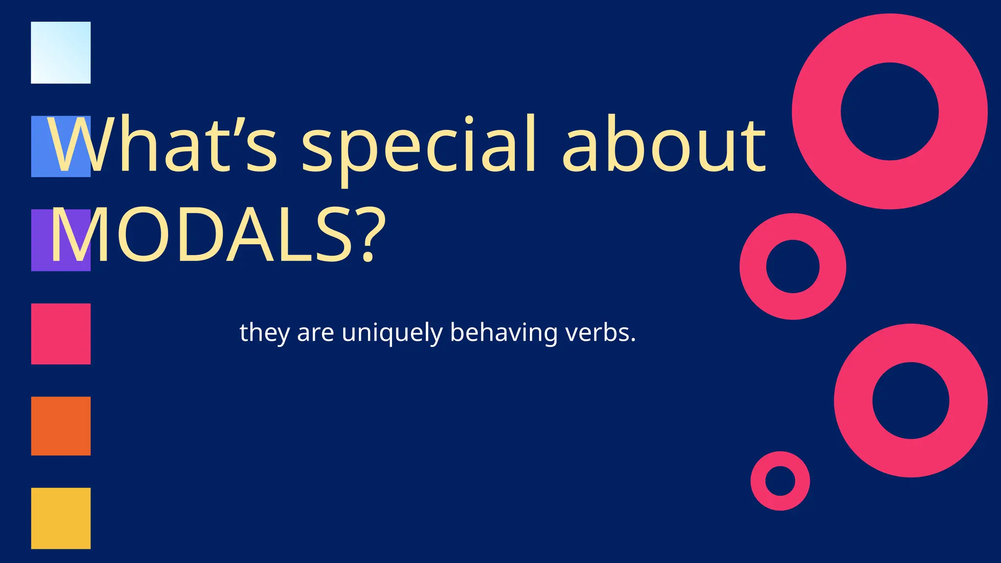 What’s special about
MODALS?
they are uniquely behaving verbs.
 