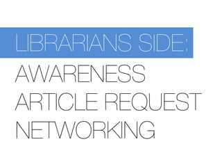 LIBRARIANS SIDE:
WAY TO HACK THE SYSTEM
ALTERNATIVE OUT ACADEMICS
SELF BRANDING
 