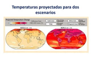 Temperaturas proyectadas para dos
escenarios
 