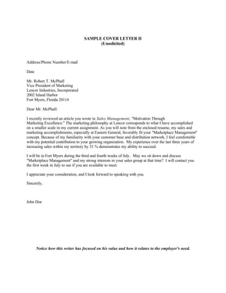 Cover Letter Samples