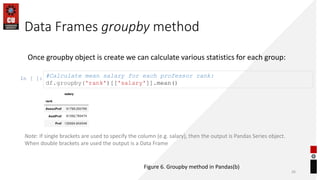 Data Frames groupby method
26
Once groupby object is create we can calculate various statistics for each group:
In [ ]: #C...
