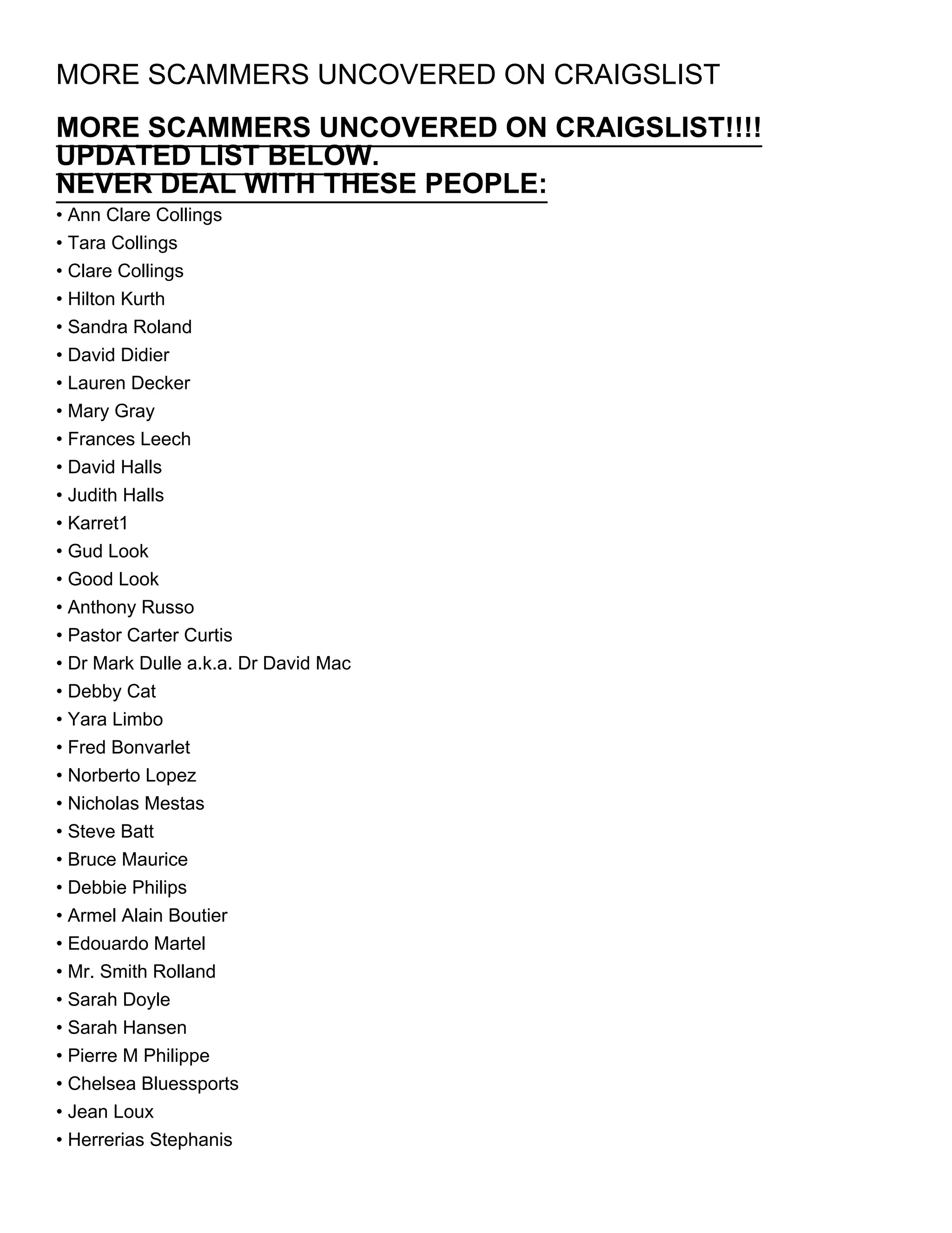 MORE SCAMMERS UNCOVERED ON CRAIGSLIST PDF