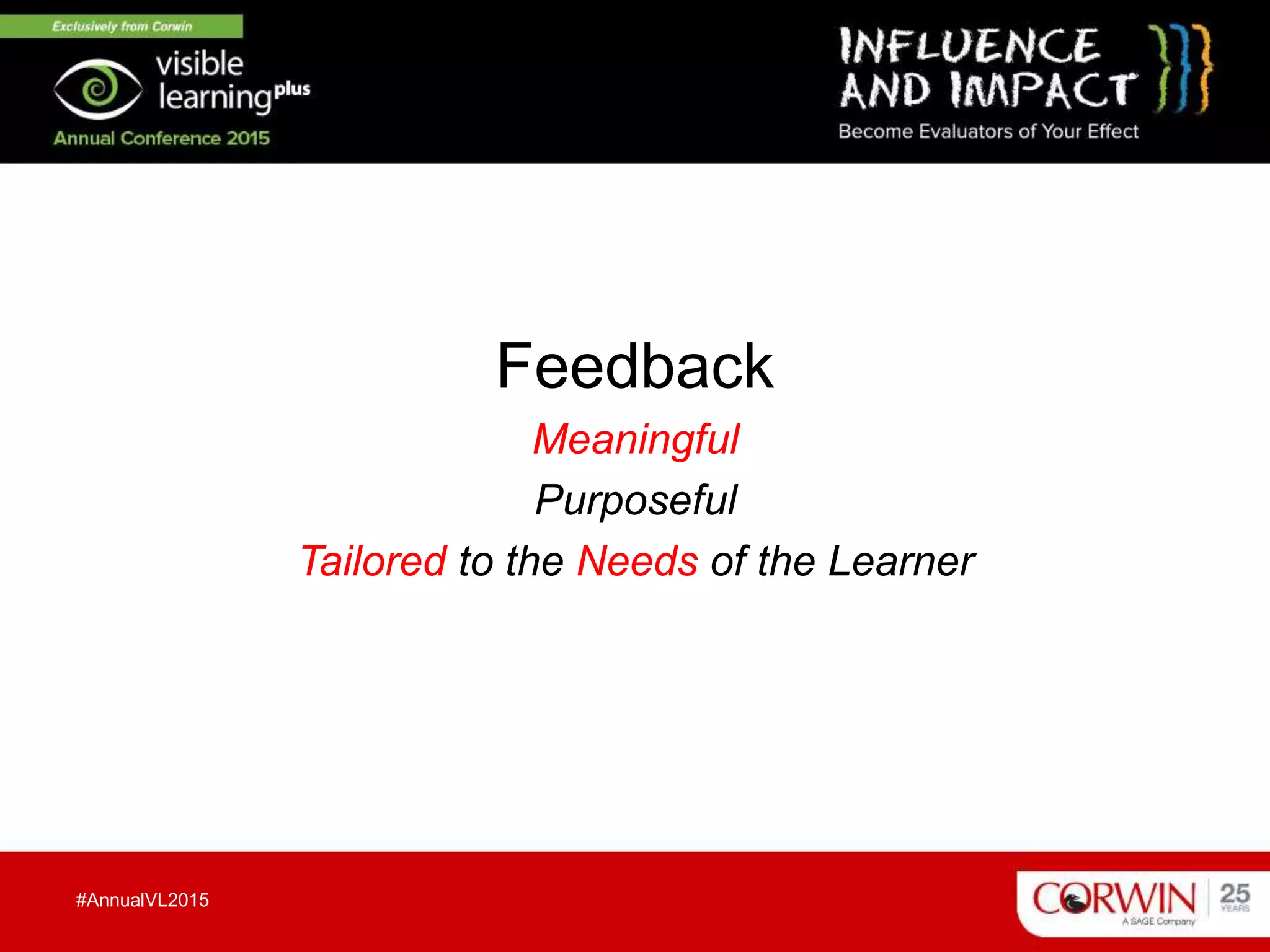 Feedback
Meaningful
Purposeful
Tailored to the Needs of the Learner
#AnnualVL2015
 