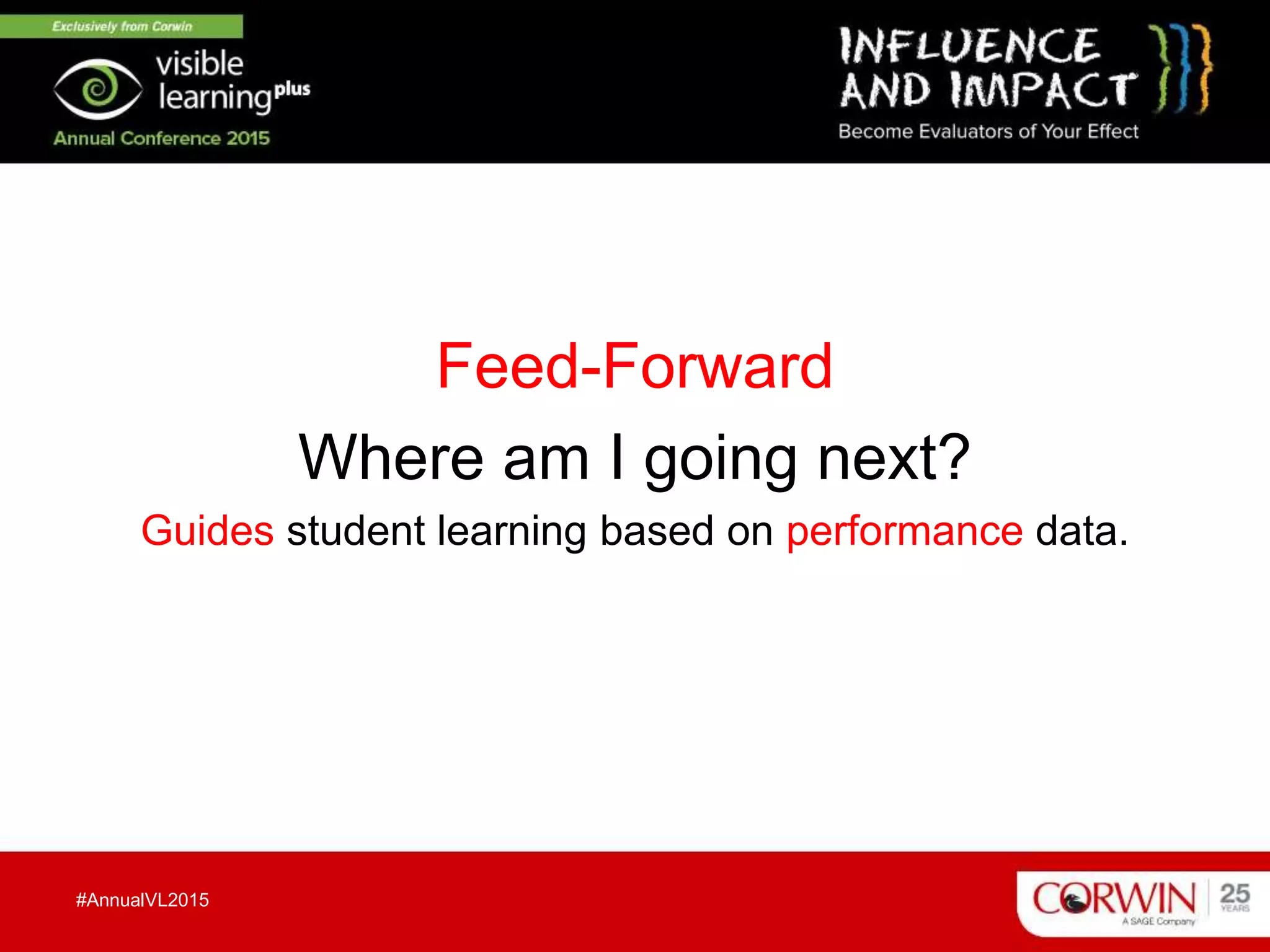 Feed-Forward
Where am I going next?
Guides student learning based on performance data.
#AnnualVL2015
 