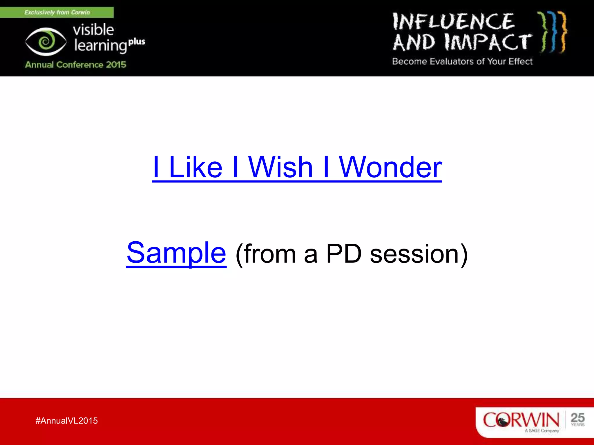 I Like I Wish I Wonder
Sample (from a PD session)
#AnnualVL2015
 