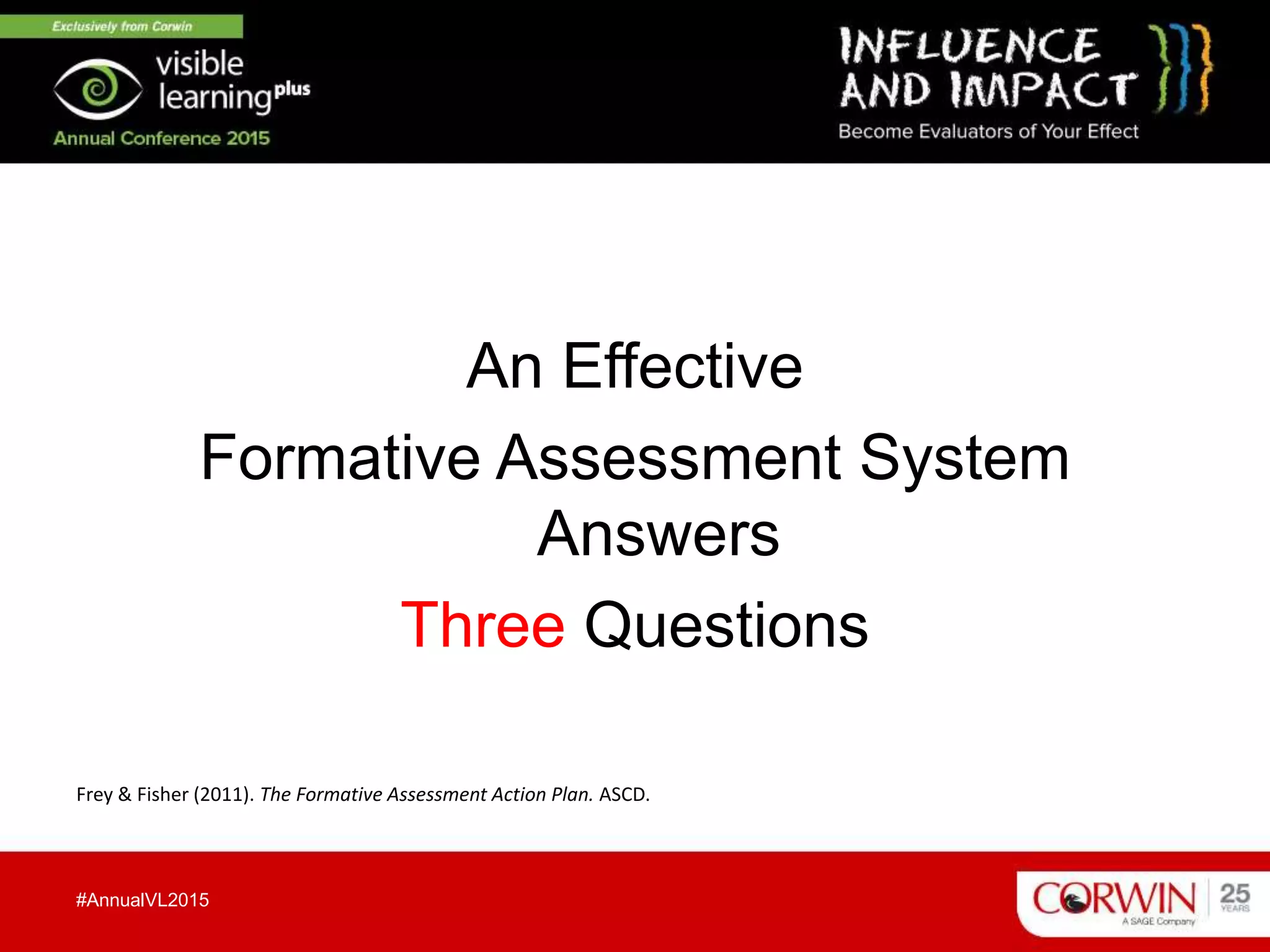 An Effective
Formative Assessment System
Answers
Three Questions
#AnnualVL2015
Frey & Fisher (2011). The Formative Assessment Action Plan. ASCD.
 