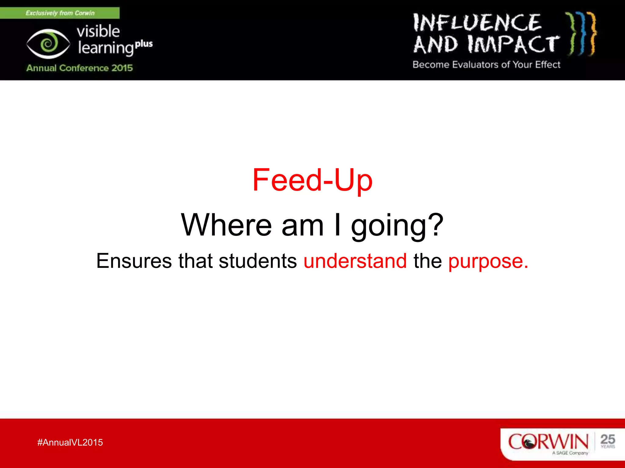 Feed-Up
Where am I going?
Ensures that students understand the purpose.
#AnnualVL2015
 