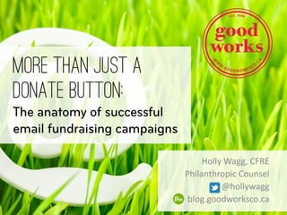 Holly Wagg, CFRE
Philanthropic Counsel
@hollywagg
blog.goodworksco.ca
More than just a
donate button:
The anatomy of successful
email fundraising campaigns
 