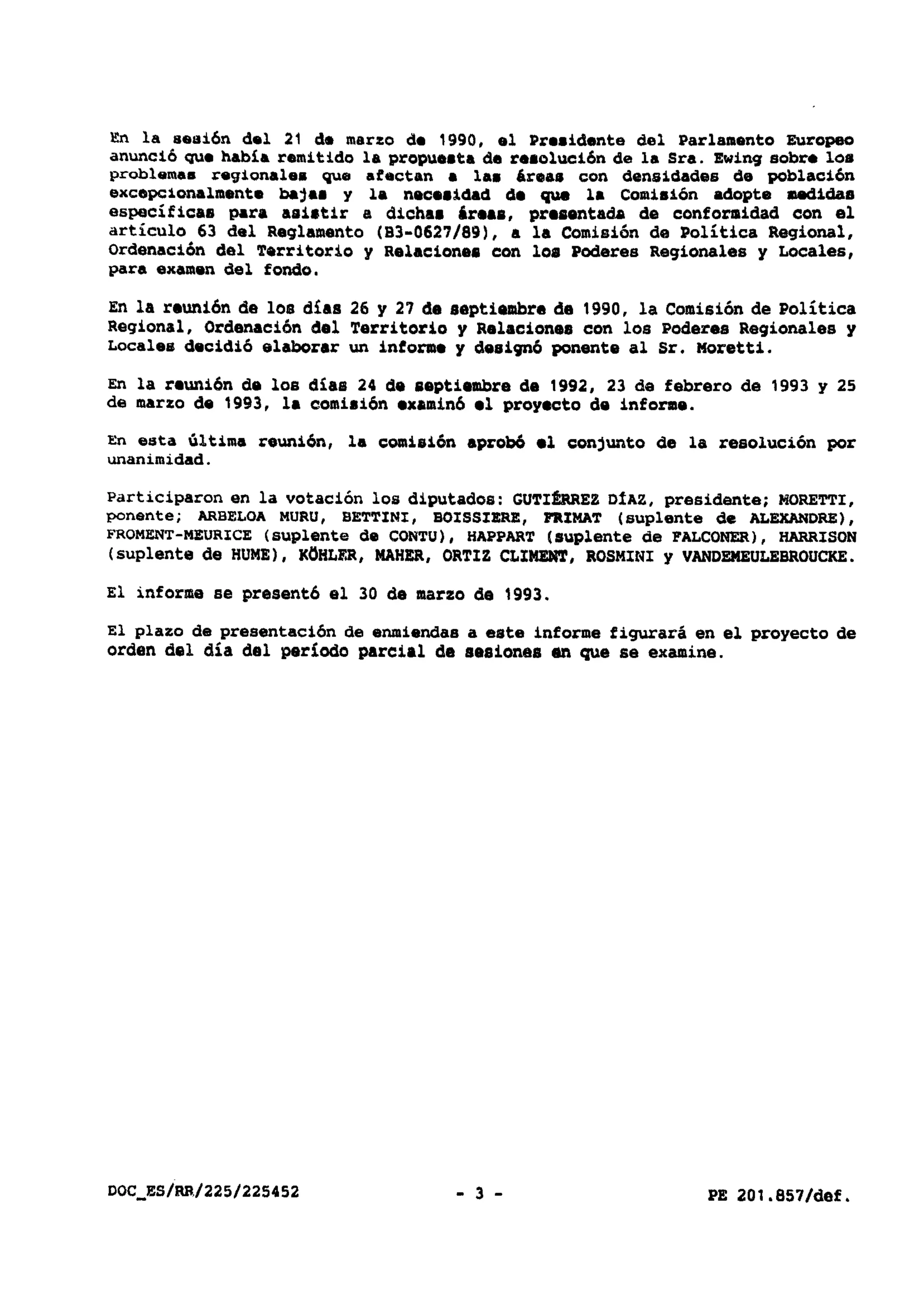 Informe Moretti. Regiones de baja densidad de población. 1993