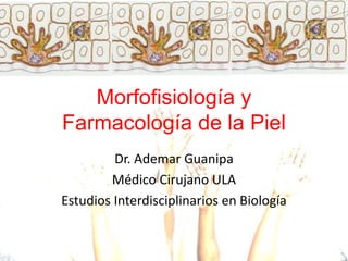 Morfofisiología y
Farmacología de la Piel
Dr. Ademar Guanipa
Médico Cirujano ULA
Estudios Interdisciplinarios en Biología
 
