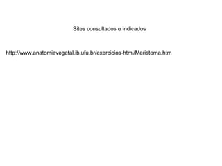 http://www.anatomiavegetal.ib.ufu.br/exercicios-html/Meristema.htm
Sites consultados e indicados
 