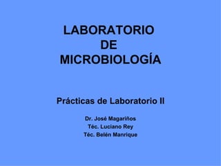 LABORATORIO  DE  MICROBIOLOGÍA Prácticas de Laboratorio II Dr. José Magariños Téc. Luciano Rey Téc. Belén Manrique 