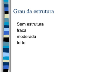 Grau da estrutura
Sem estrutura
fraca
moderada
forte
 