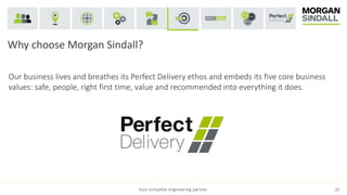 Why choose Morgan Sindall?
Your complete engineering partner. 20
Our business lives and breathes its Perfect Delivery ethos and embeds its five core business
values: safe, people, right first time, value and recommended into everything it does.
 