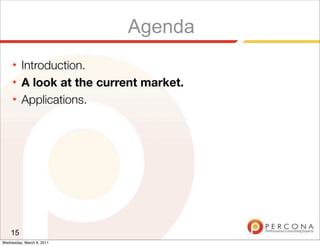 Agenda
     ★   Introduction.
     ★   A look at the current market.
     ★   Applications.




    15
Wednesday, March 9, 2011
 