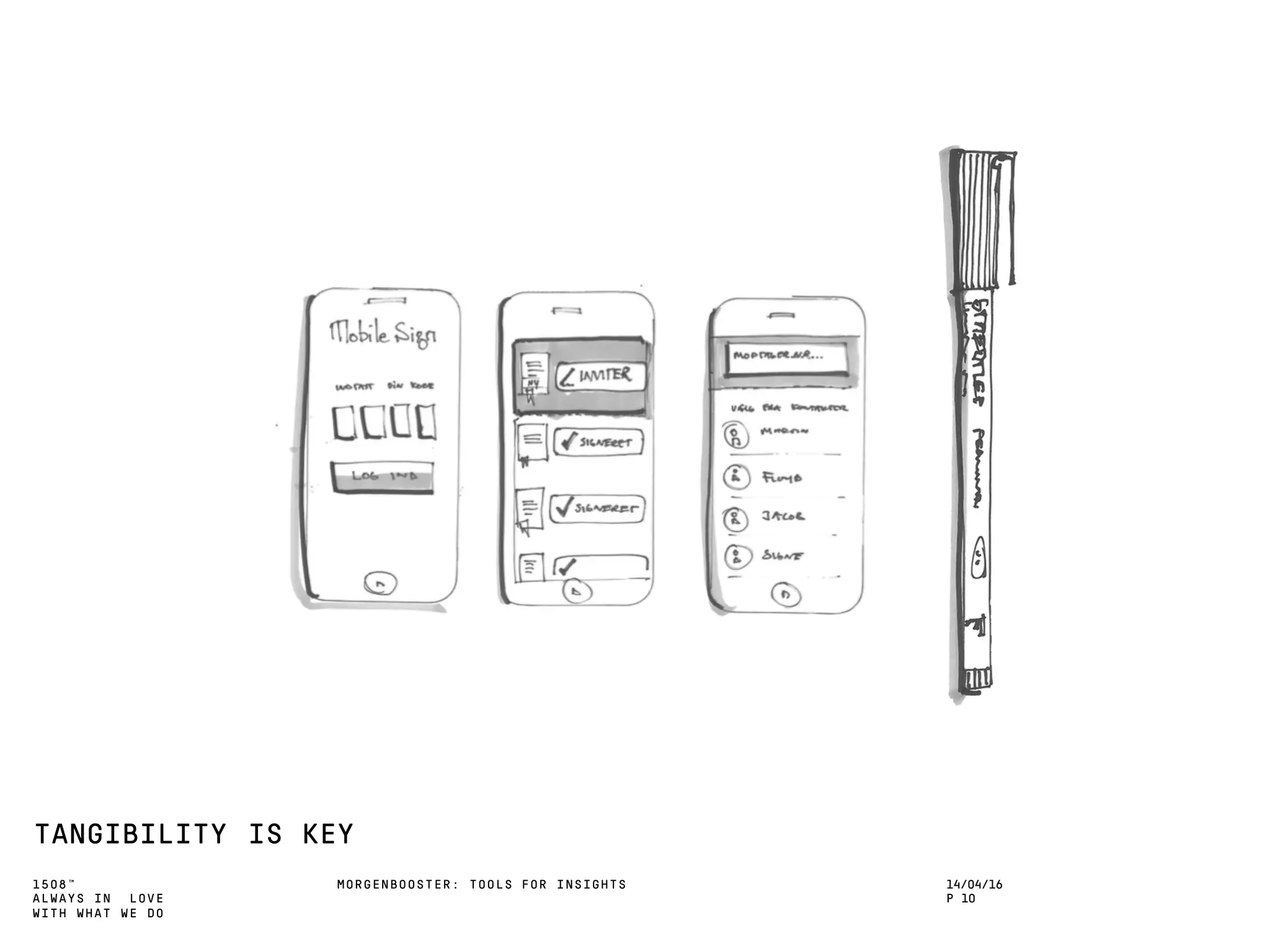 1508™
ALWAYS IN LOVE
WITH WHAT WE DO
MORGENBOOSTER: TOOLS FOR INSIGHTS
TANGIBILITY IS KEY
14/04/16
P 10
 