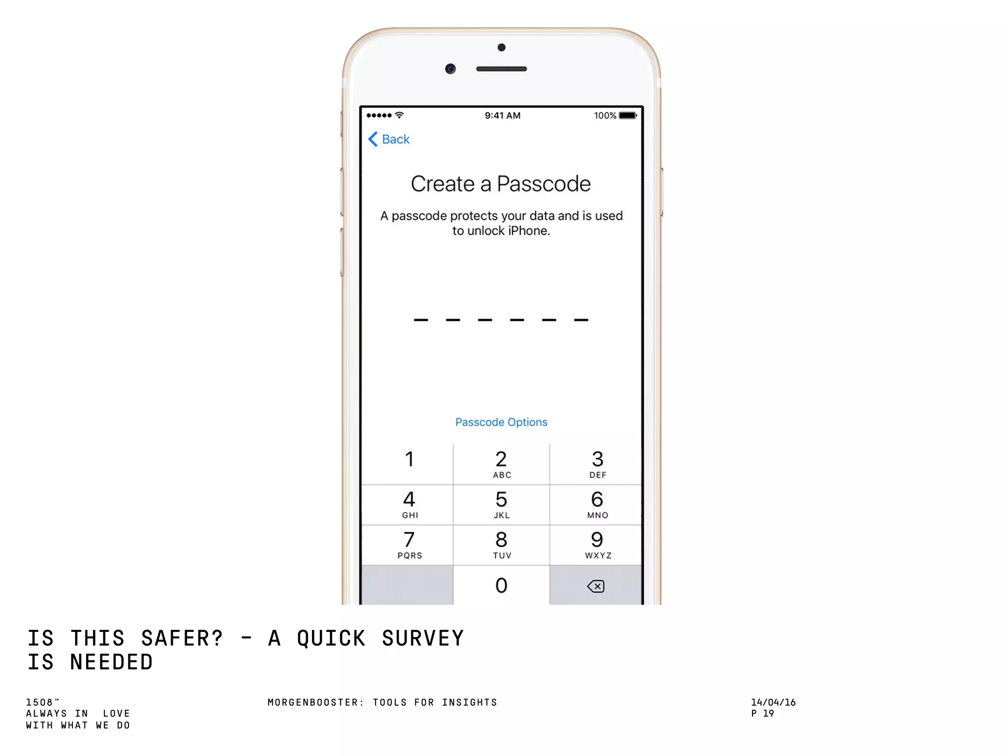 1508™
ALWAYS IN LOVE
WITH WHAT WE DO
IS THIS SAFER? - A QUICK SURVEY
IS NEEDED
MORGENBOOSTER: TOOLS FOR INSIGHTS 14/04/16
P 19
 