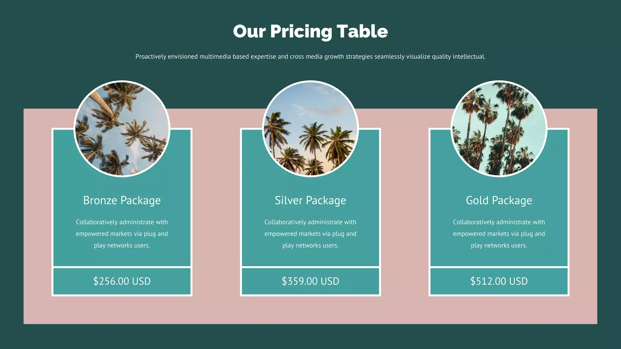 $512.00 USD
$359.00 USD
$256.00 USD
Collaboratively administrate with
empowered markets via plug and
play networks users.
Gold Package
Collaboratively administrate with
empowered markets via plug and
play networks users.
Silver Package
Collaboratively administrate with
empowered markets via plug and
play networks users.
Bronze Package
Proactively envisioned multimedia based expertise and cross media growth strategies seamlessly visualize quality intellectual.
Our Pricing Table
 
