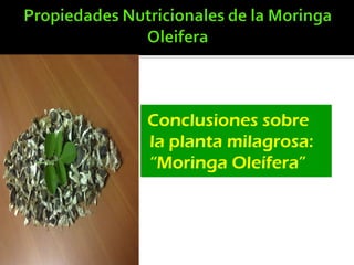 Conclusiones sobre
la planta milagrosa:
“Moringa Oleífera”
 
