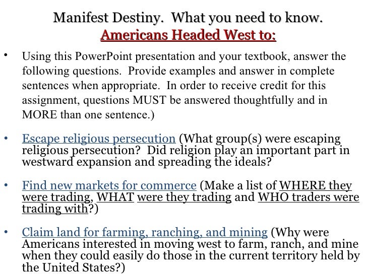 Manifest Destiny Chart Answers