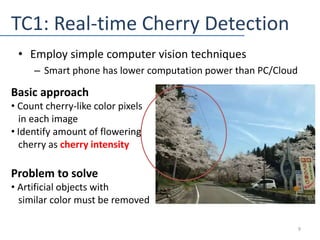 TC1: Real-time Cherry Detection
• Employ simple computer vision techniques
– Smart phone has lower computation power than ...