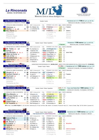 (www.hipicomputo2000.com) 
1ª 
Ganadores de 2 ó 3 / 1100 m (TpoPr.Lote: 64" 4/5) 
1:00 
Machos de 3 ó más años - Al Ganado...