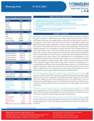 Equity Morning Note 13 August 2013-Mansukh Investment and Trading Solution