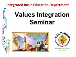 Integrated Basic Education Department
Values Integration
Seminar
 