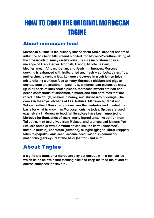 Moroccan tagine how to make a moroccan chicken tagine PDF
